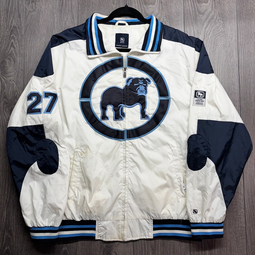 Vintage Exco XL Y2k Bulldog Windbreaker Jacket White Navy Blue Men